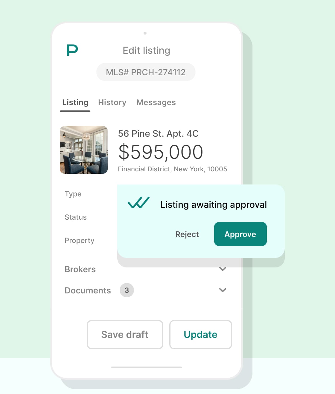 A mobile device showcasing Perchwell's features